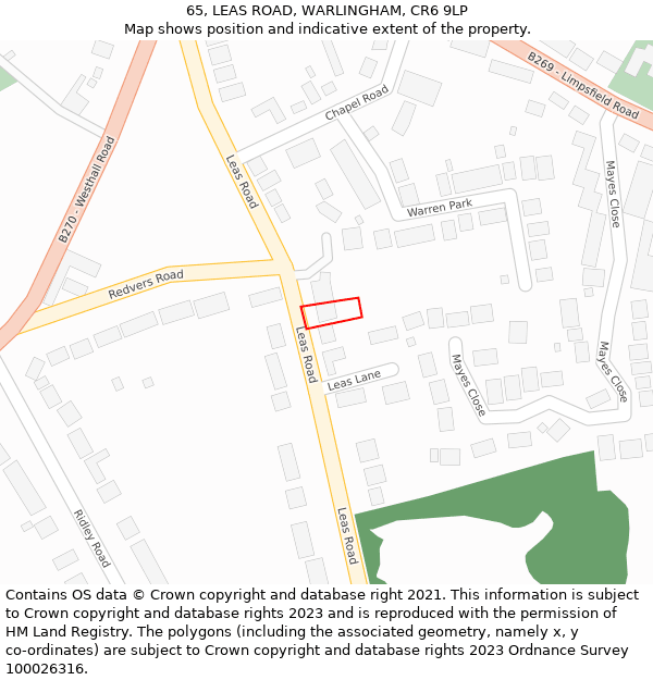 65, LEAS ROAD, WARLINGHAM, CR6 9LP: Location map and indicative extent of plot