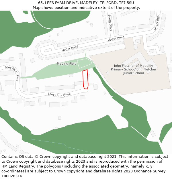 65, LEES FARM DRIVE, MADELEY, TELFORD, TF7 5SU: Location map and indicative extent of plot