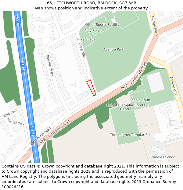 65, LETCHWORTH ROAD, BALDOCK, SG7 6AB: Location map and indicative extent of plot