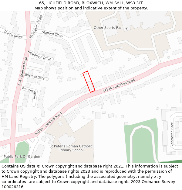 65, LICHFIELD ROAD, BLOXWICH, WALSALL, WS3 3LT: Location map and indicative extent of plot