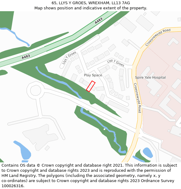 65, LLYS Y GROES, WREXHAM, LL13 7AG: Location map and indicative extent of plot