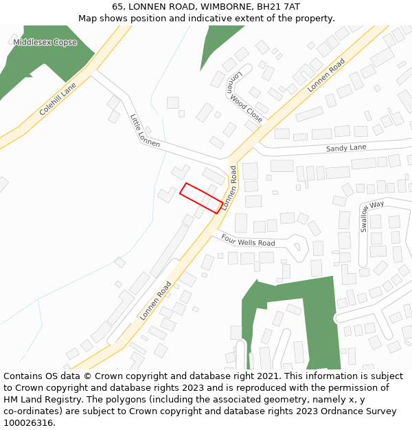 65, LONNEN ROAD, WIMBORNE, BH21 7AT: Location map and indicative extent of plot
