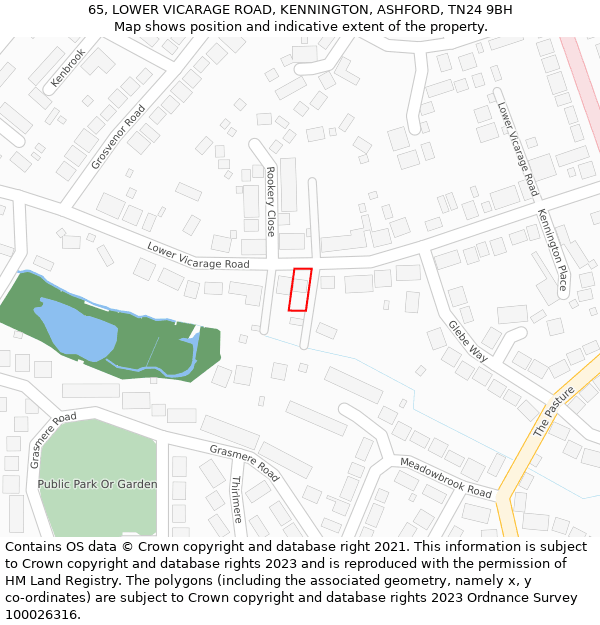 65, LOWER VICARAGE ROAD, KENNINGTON, ASHFORD, TN24 9BH: Location map and indicative extent of plot