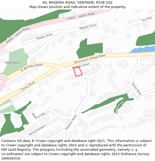 65, MADEIRA ROAD, VENTNOR, PO38 1QZ: Location map and indicative extent of plot