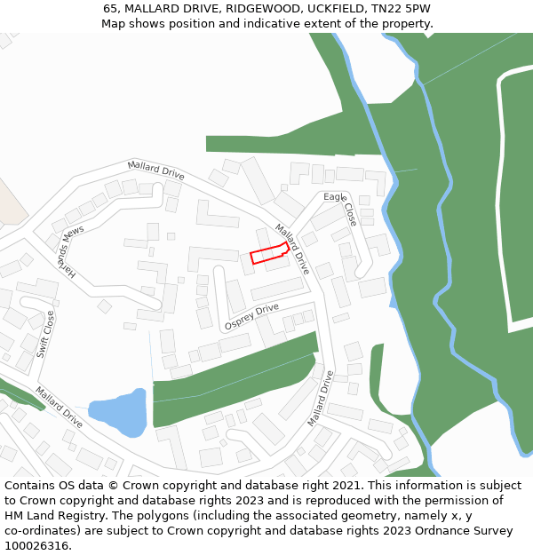 65, MALLARD DRIVE, RIDGEWOOD, UCKFIELD, TN22 5PW: Location map and indicative extent of plot