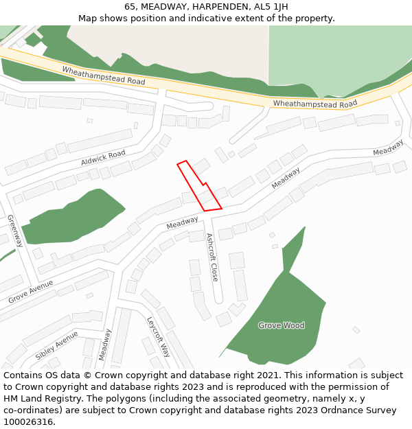 65, MEADWAY, HARPENDEN, AL5 1JH: Location map and indicative extent of plot