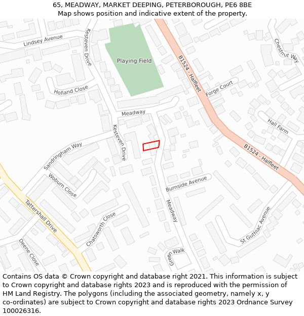 65, MEADWAY, MARKET DEEPING, PETERBOROUGH, PE6 8BE: Location map and indicative extent of plot