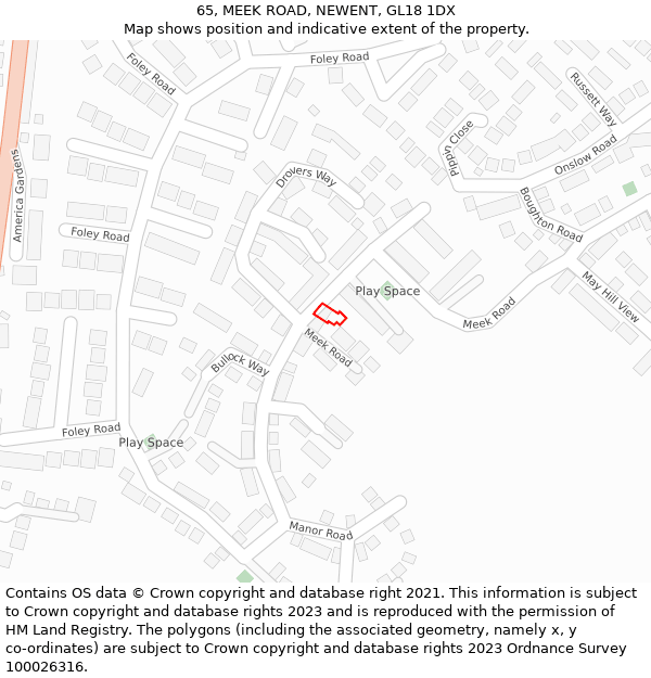 65, MEEK ROAD, NEWENT, GL18 1DX: Location map and indicative extent of plot