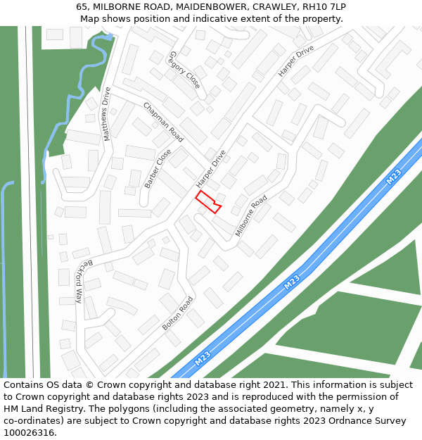 65, MILBORNE ROAD, MAIDENBOWER, CRAWLEY, RH10 7LP: Location map and indicative extent of plot