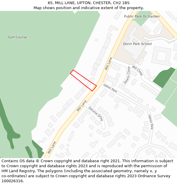 65, MILL LANE, UPTON, CHESTER, CH2 1BS: Location map and indicative extent of plot