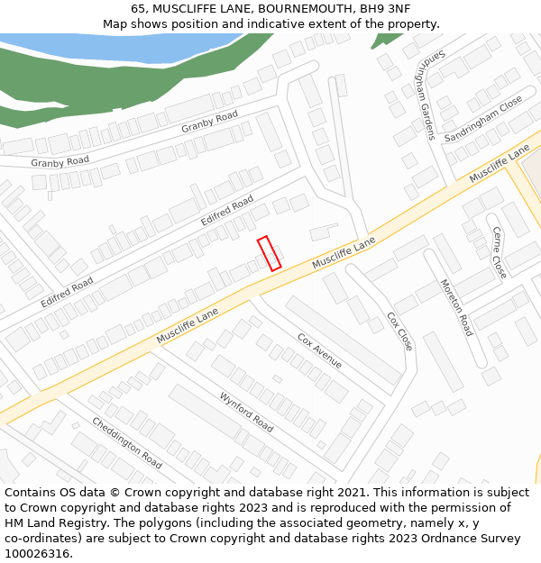 65, MUSCLIFFE LANE, BOURNEMOUTH, BH9 3NF: Location map and indicative extent of plot