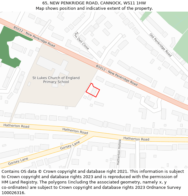 65, NEW PENKRIDGE ROAD, CANNOCK, WS11 1HW: Location map and indicative extent of plot