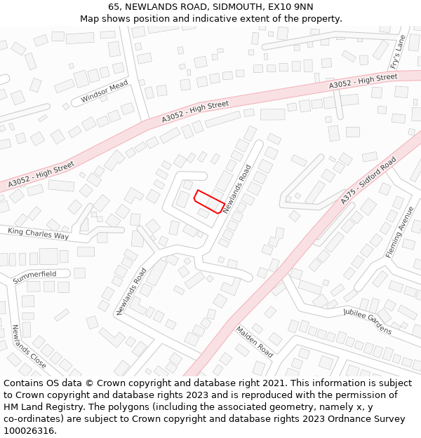 65, NEWLANDS ROAD, SIDMOUTH, EX10 9NN: Location map and indicative extent of plot