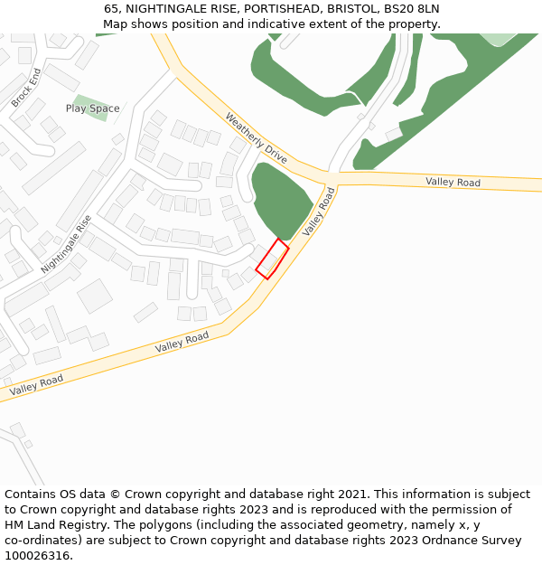 65, NIGHTINGALE RISE, PORTISHEAD, BRISTOL, BS20 8LN: Location map and indicative extent of plot