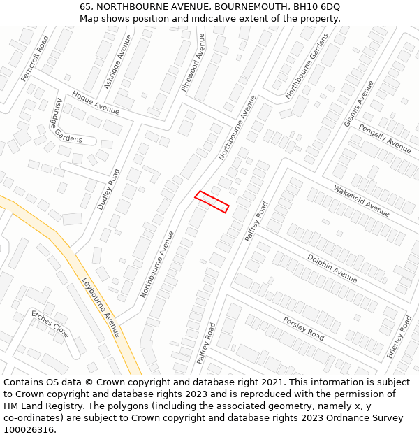 65, NORTHBOURNE AVENUE, BOURNEMOUTH, BH10 6DQ: Location map and indicative extent of plot