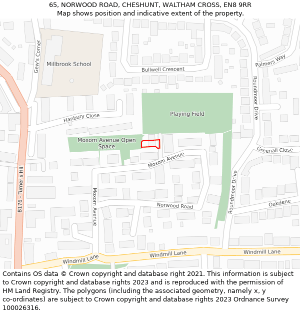 65, NORWOOD ROAD, CHESHUNT, WALTHAM CROSS, EN8 9RR: Location map and indicative extent of plot