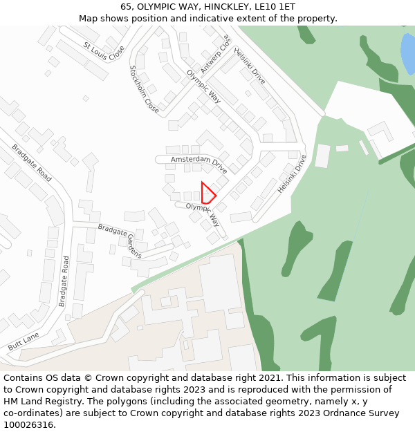 65, OLYMPIC WAY, HINCKLEY, LE10 1ET: Location map and indicative extent of plot