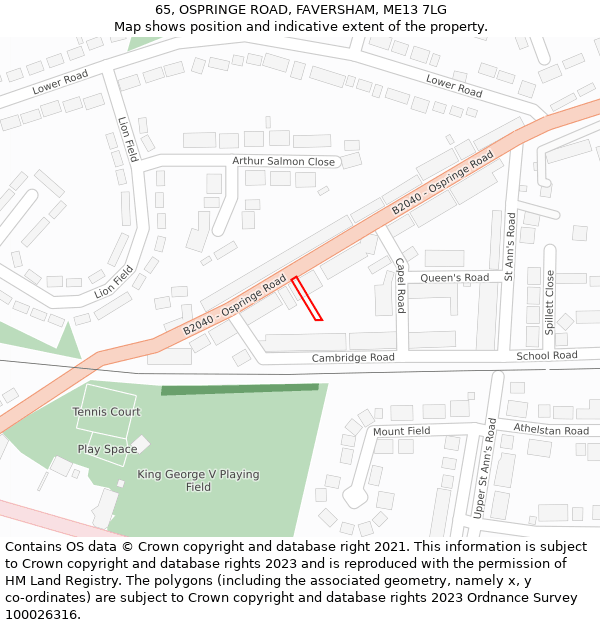 65, OSPRINGE ROAD, FAVERSHAM, ME13 7LG: Location map and indicative extent of plot