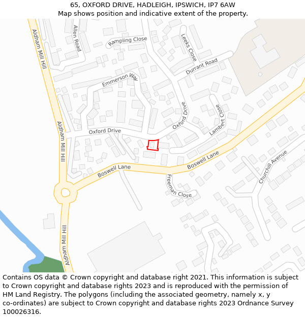 65, OXFORD DRIVE, HADLEIGH, IPSWICH, IP7 6AW: Location map and indicative extent of plot