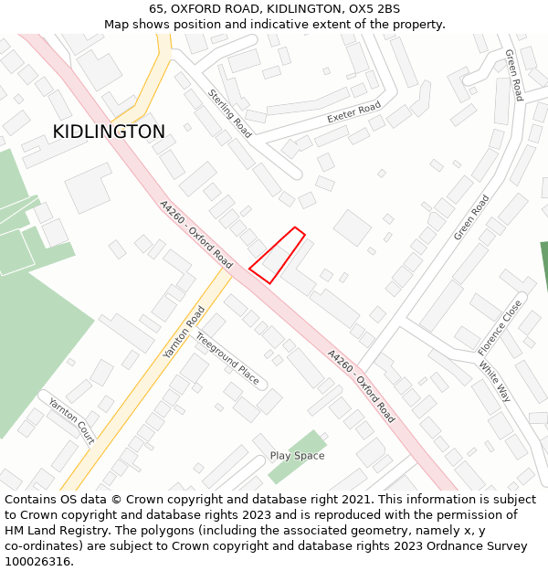 65, OXFORD ROAD, KIDLINGTON, OX5 2BS: Location map and indicative extent of plot