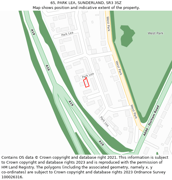 65, PARK LEA, SUNDERLAND, SR3 3SZ: Location map and indicative extent of plot