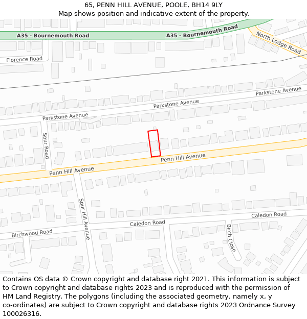 65, PENN HILL AVENUE, POOLE, BH14 9LY: Location map and indicative extent of plot