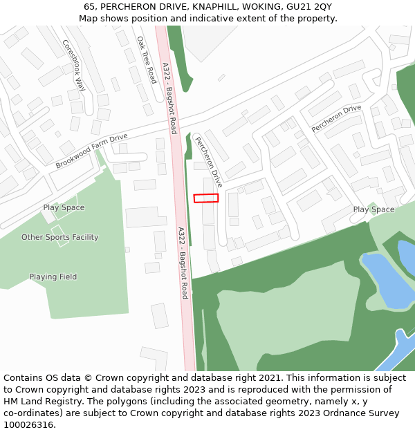 65, PERCHERON DRIVE, KNAPHILL, WOKING, GU21 2QY: Location map and indicative extent of plot