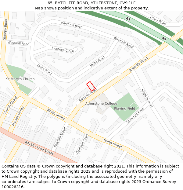 65, RATCLIFFE ROAD, ATHERSTONE, CV9 1LF: Location map and indicative extent of plot