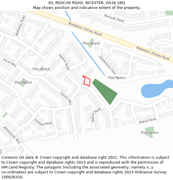 65, REDCAR ROAD, BICESTER, OX26 1BQ: Location map and indicative extent of plot