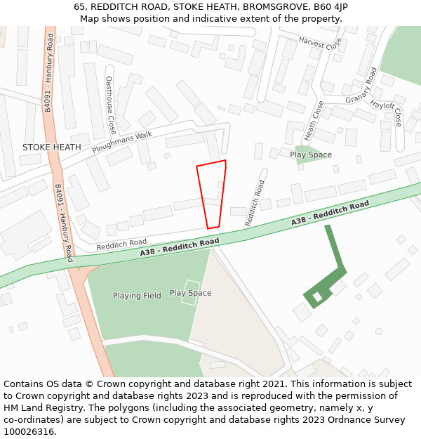 65, REDDITCH ROAD, STOKE HEATH, BROMSGROVE, B60 4JP: Location map and indicative extent of plot