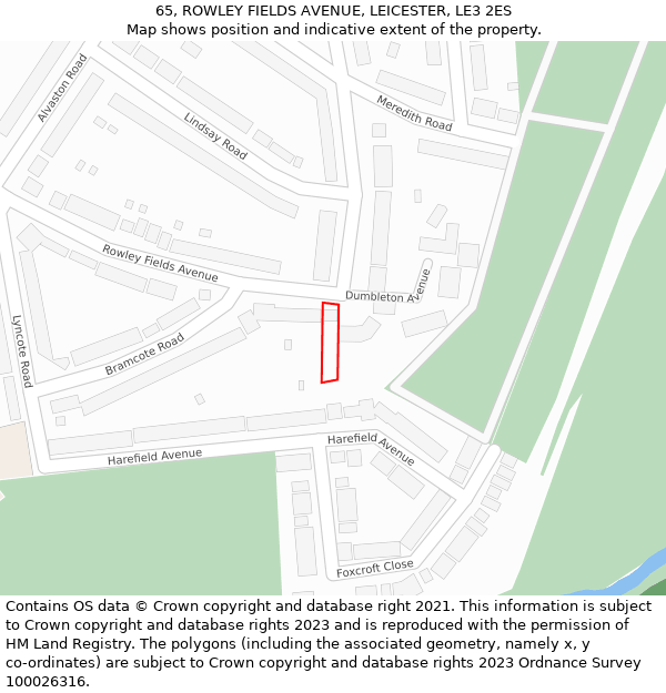 65, ROWLEY FIELDS AVENUE, LEICESTER, LE3 2ES: Location map and indicative extent of plot