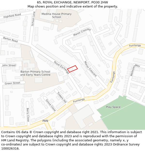 65, ROYAL EXCHANGE, NEWPORT, PO30 2HW: Location map and indicative extent of plot