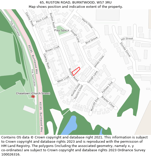 65, RUSTON ROAD, BURNTWOOD, WS7 3RU: Location map and indicative extent of plot