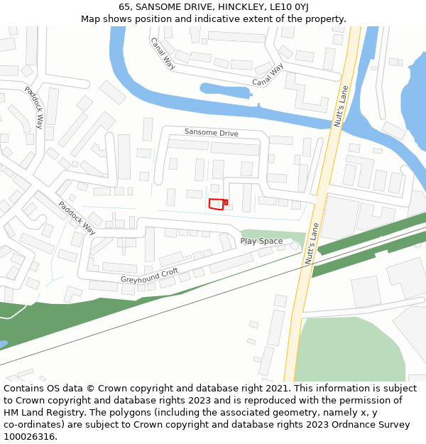 65, SANSOME DRIVE, HINCKLEY, LE10 0YJ: Location map and indicative extent of plot