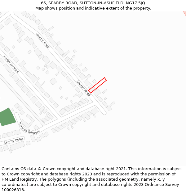 65, SEARBY ROAD, SUTTON-IN-ASHFIELD, NG17 5JQ: Location map and indicative extent of plot