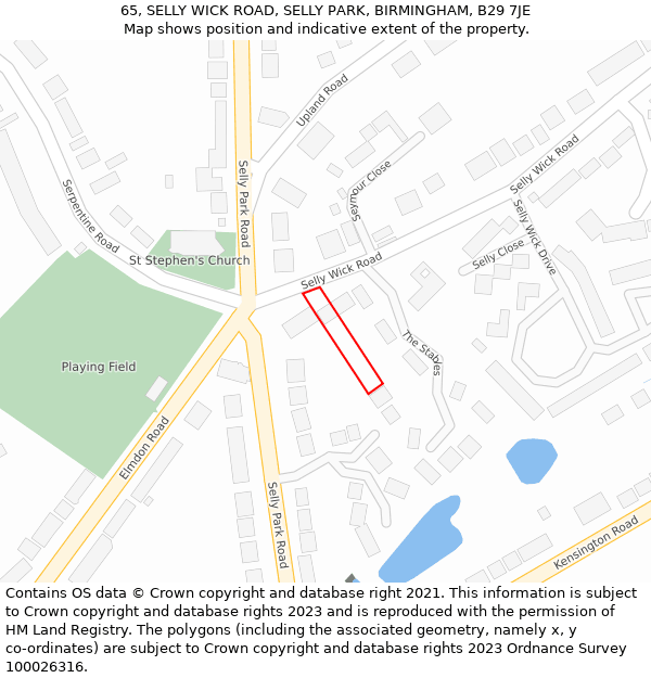 65, SELLY WICK ROAD, SELLY PARK, BIRMINGHAM, B29 7JE: Location map and indicative extent of plot