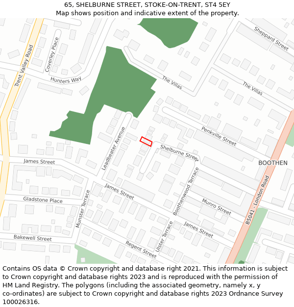 65, SHELBURNE STREET, STOKE-ON-TRENT, ST4 5EY: Location map and indicative extent of plot