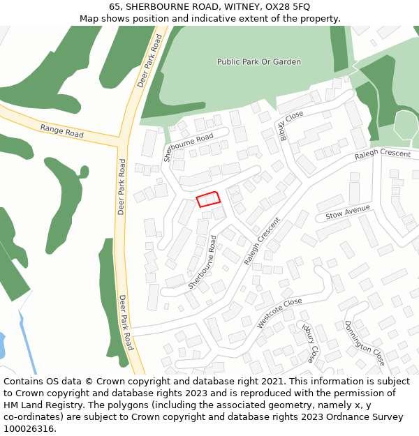 65, SHERBOURNE ROAD, WITNEY, OX28 5FQ: Location map and indicative extent of plot