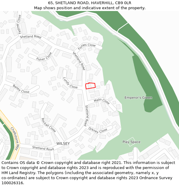 65, SHETLAND ROAD, HAVERHILL, CB9 0LR: Location map and indicative extent of plot