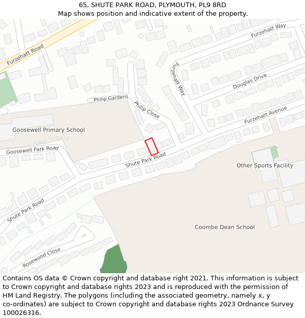 65, SHUTE PARK ROAD, PLYMOUTH, PL9 8RD: Location map and indicative extent of plot