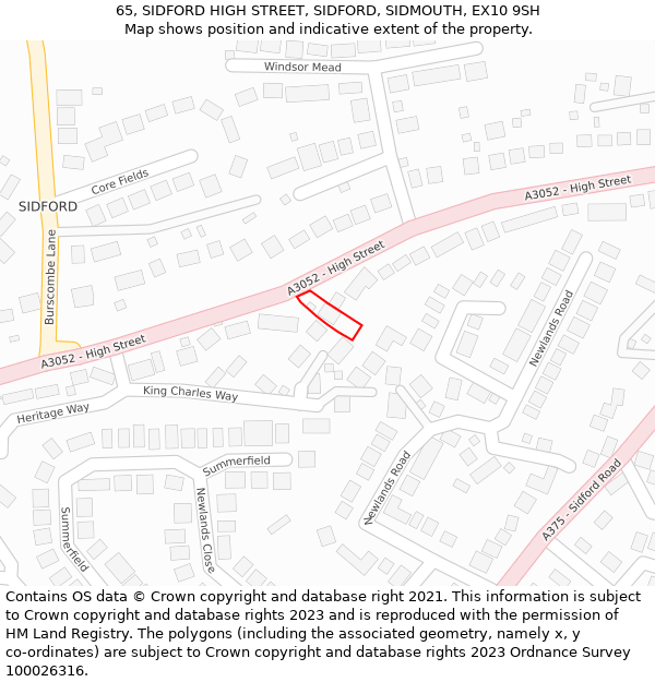 65, SIDFORD HIGH STREET, SIDFORD, SIDMOUTH, EX10 9SH: Location map and indicative extent of plot