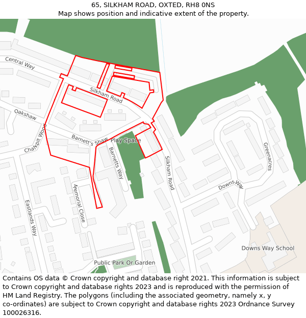 65, SILKHAM ROAD, OXTED, RH8 0NS: Location map and indicative extent of plot