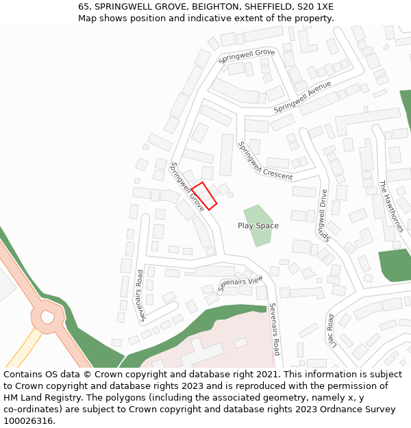 65, SPRINGWELL GROVE, BEIGHTON, SHEFFIELD, S20 1XE: Location map and indicative extent of plot
