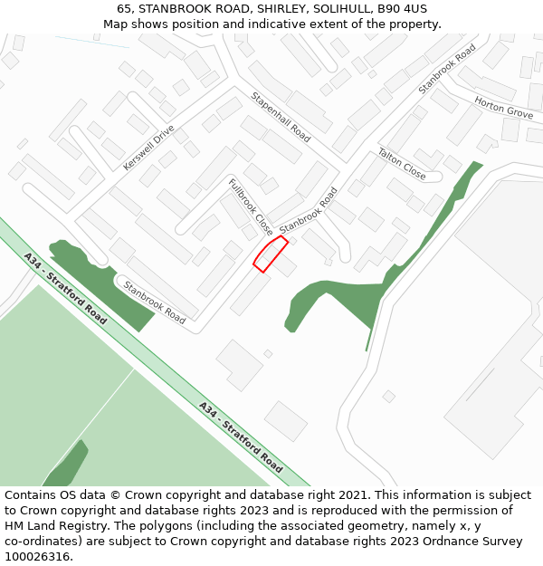 65, STANBROOK ROAD, SHIRLEY, SOLIHULL, B90 4US: Location map and indicative extent of plot