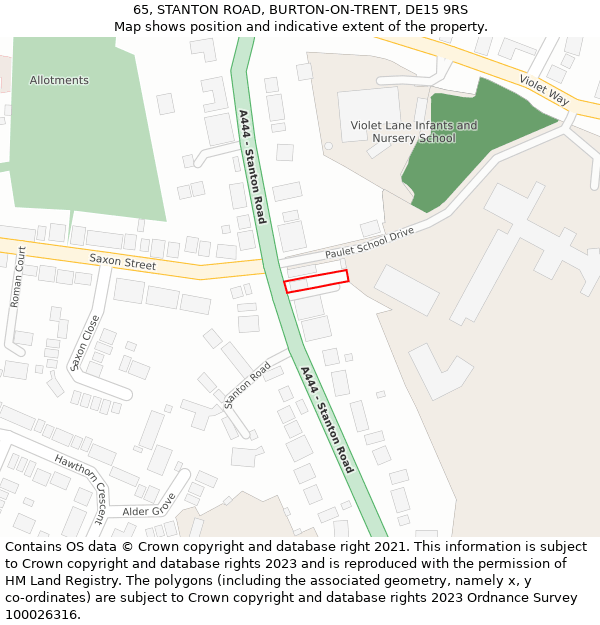 65, STANTON ROAD, BURTON-ON-TRENT, DE15 9RS: Location map and indicative extent of plot