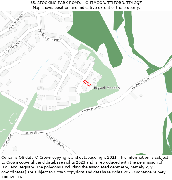 65, STOCKING PARK ROAD, LIGHTMOOR, TELFORD, TF4 3QZ: Location map and indicative extent of plot