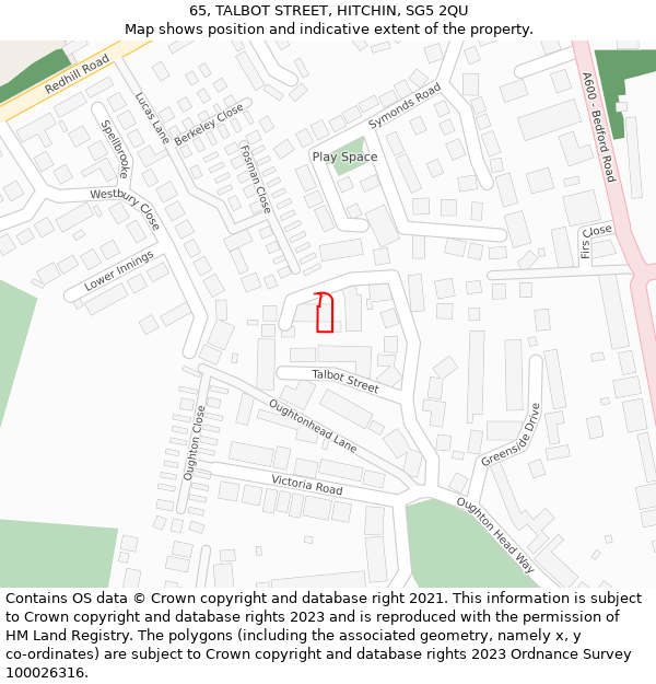 65, TALBOT STREET, HITCHIN, SG5 2QU: Location map and indicative extent of plot