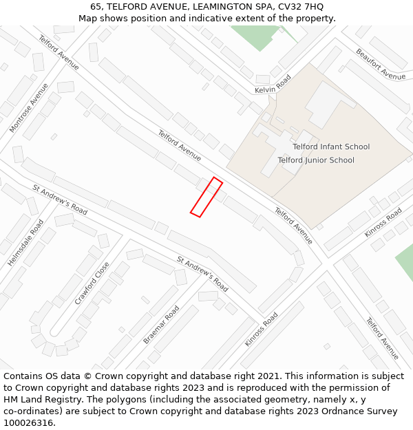 65, TELFORD AVENUE, LEAMINGTON SPA, CV32 7HQ: Location map and indicative extent of plot