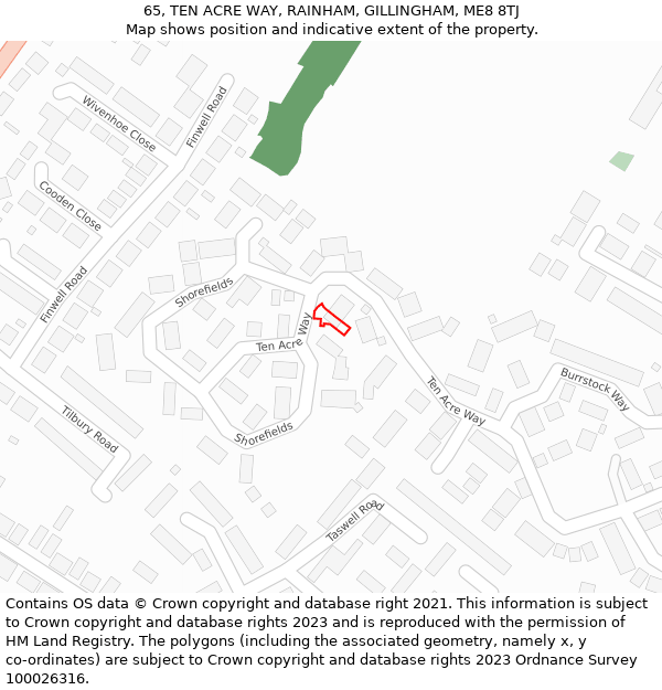 65, TEN ACRE WAY, RAINHAM, GILLINGHAM, ME8 8TJ: Location map and indicative extent of plot