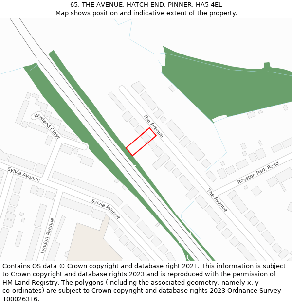 65, THE AVENUE, HATCH END, PINNER, HA5 4EL: Location map and indicative extent of plot